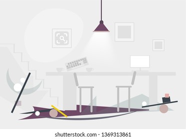 Flat, house interior for your own project. Desk, chaats, lights, bookcase etc