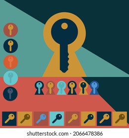 Flat house key in different colors