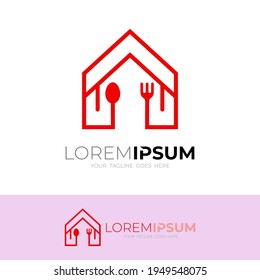 Logo de la casa plana con estilo de línea, diseño de restaurante