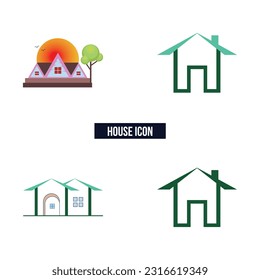 Símbolo de conjunto de logotipo de casa plana vector Ilustración.