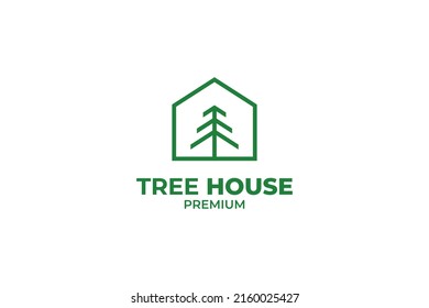 Flat house logo with tree vector template design