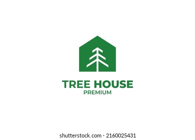 Flat house logo with tree vector template design