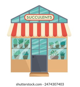 Flat house plant shop. Vector succulent plants market flat illustration