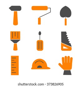 Flat house remodel. Set of house renovation icons vector illustration isolated on a white background