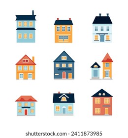 Pistas editables de ilustración vectorial de conjunto de casas planas