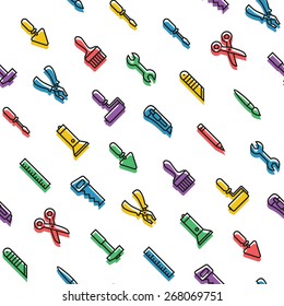 Flat house tools on white seamless pattern