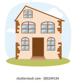 flat house vector. House with a lawn. vector web icon of stylized house.