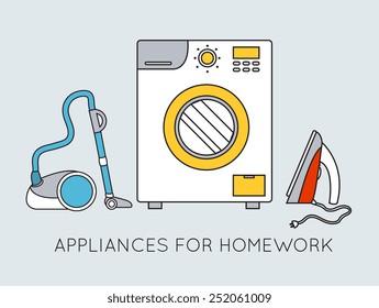 Flat household appliances background concept. Vector illustration design. Thin lines outline style