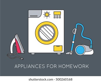 Flat household appliances background concept. Vector illustration design
