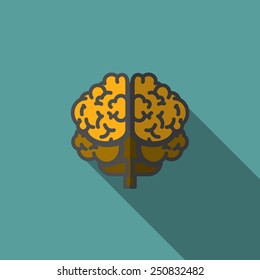 Flat Human Brain with Long Shadow.. Vector Illustration
