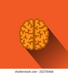 Flat Human Brain with Long Shadow.. Vector Illustration