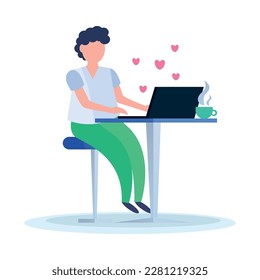 Flat human character chatting on dating website vector illustration