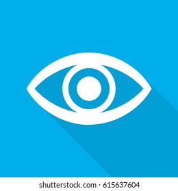 Flat human eye icon. Vector illustration. Symbol of eye with long shadow on blue background.