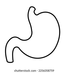 Flacher menschlicher Magen in schwarzer Linie. Inneres Organ, Anatomie. Vektorgrafik auf einer flachen Symbol, einzeln auf weißem Hintergrund