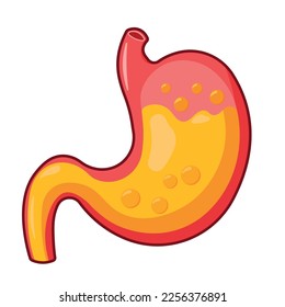 Flatter menschlicher Magen mit Gas drinnen. Inneres Organ, Anatomie. Vektorgrafik auf einer flachen Symbol, einzeln auf weißem Hintergrund