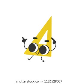 Flat humanized triangle ruler or square with arms and face emotions. Flat vector illustration. Happy, smiling character waving hands, Back to school concept, kids education instrument.