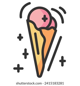 Flat ice cream icon in pink and yellow colors