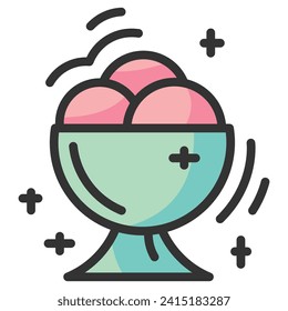 Flat ice cream icon in pink and blue colors