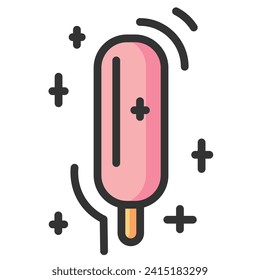Flat ice cream icon in pink and yellow colors