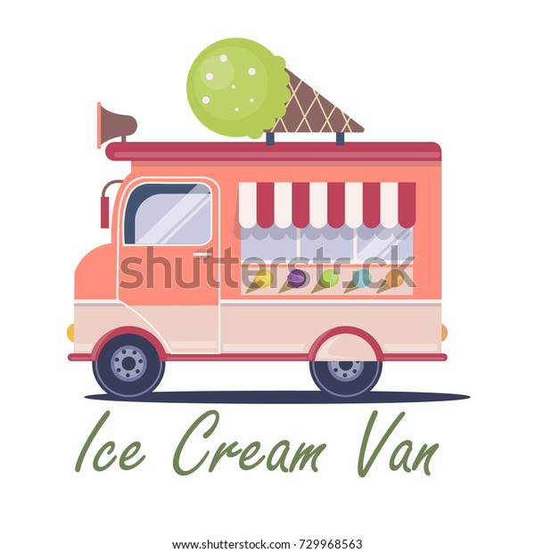 Flat ice\
cream van illustration. Vector clip\
art