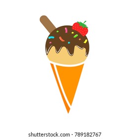 Flat ice-cream vector logo. Cute ice-cream with yellow, pink, blue and green colour sweets isolated on white background.