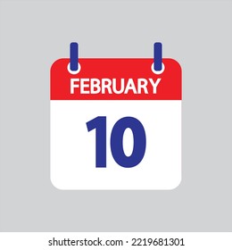 Icono plano 10 de febrero soleado sobre fondo gris. Ilustración vectorial.