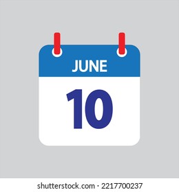 Flat icon 10th of June solated on gray background. Vector illustration.
