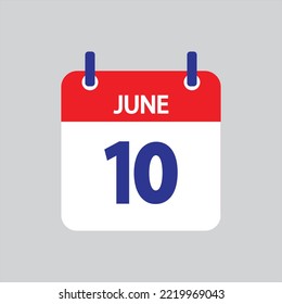 Icono plano 10 de junio soleado sobre fondo gris. Ilustración vectorial.