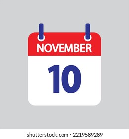 Flat icon 10th of November solated on gray background. Vector illustration.