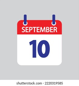 Flat icon 10th of September solated on gray background. Vector illustration.