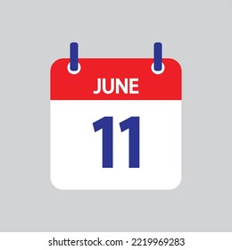 Flat icon 11th of June solated on gray background. Vector illustration.