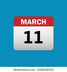 Flat icon 11th of March isolated on blue background. Vector illustration.