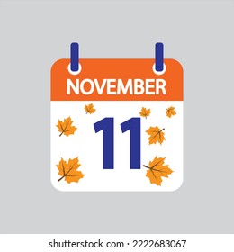 El icono plano 11 de noviembre se deja soltado sobre fondo gris. Ilustración vectorial.