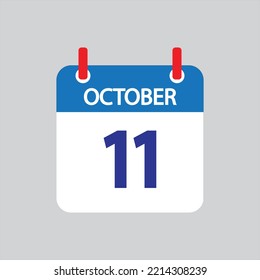 Flat icon 11th of October solated on gray background. Vector illustration.