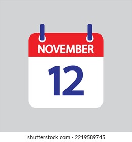 Icono plano 12 de noviembre soleado sobre fondo gris. Ilustración vectorial.