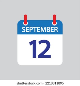 Flaches Symbol 12. September einzeln auf grauem Hintergrund. Vektorgrafik.