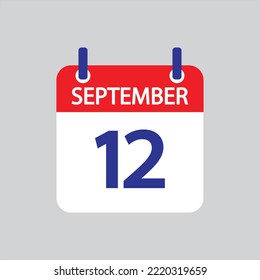 Icono plano 12 de septiembre soleado sobre fondo gris. Ilustración vectorial.