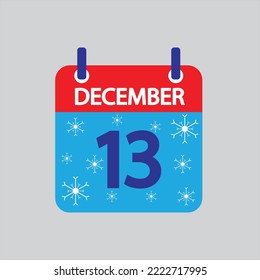 Icono plano 13 de diciembre copos de nieve con fondo gris. Ilustración vectorial.