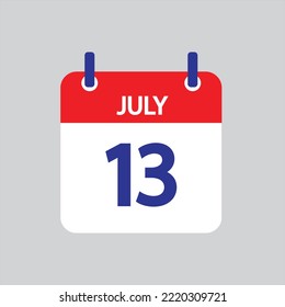 Icono plano 13 de julio soleado sobre fondo gris. Ilustración vectorial.