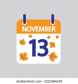 Flat icon 13th of November leaves solated on gray background. Vector illustration.