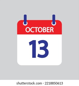 Icono plano 13 de octubre soleado sobre fondo gris. Ilustración vectorial.