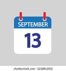 Icono plano 13 de septiembre soleado sobre fondo gris. Ilustración vectorial.