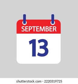 Flat icon 13th of September solated on gray background. Vector illustration.