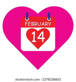 Flat icon 14th of February Valentine's Day solated on white background. Vector illustration.
