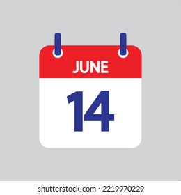 Icono plano 14 de junio soleado sobre fondo gris. Ilustración vectorial.