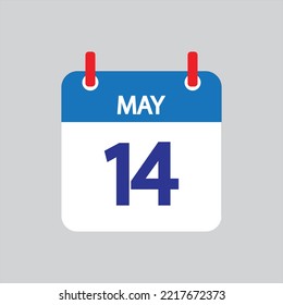 Flaches Symbol 14. Mai einzeln auf grauem Hintergrund. Vektorgrafik.