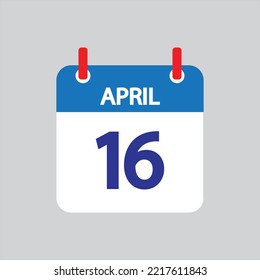 Flat icon 16th of April solated on gray background. Vector illustration.