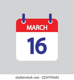 Flat icon 16th of March solated on gray background. Vector illustration.