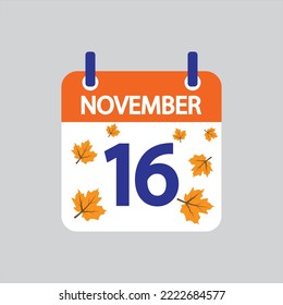 Flat icon 16th of November leaves solated on gray background. Vector illustration.