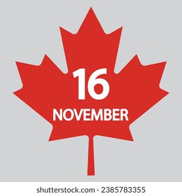 Flat icon 16th of November leaves solated on gray background. Vector illustration.